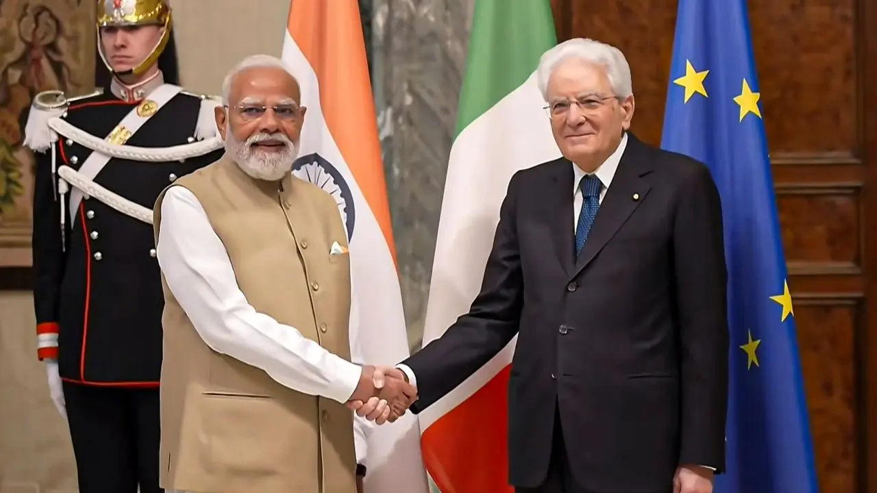 Prime Minister Narendra Modi during a meeting with Italian President Sergio Mattarella, in Rome. Pic/PTI